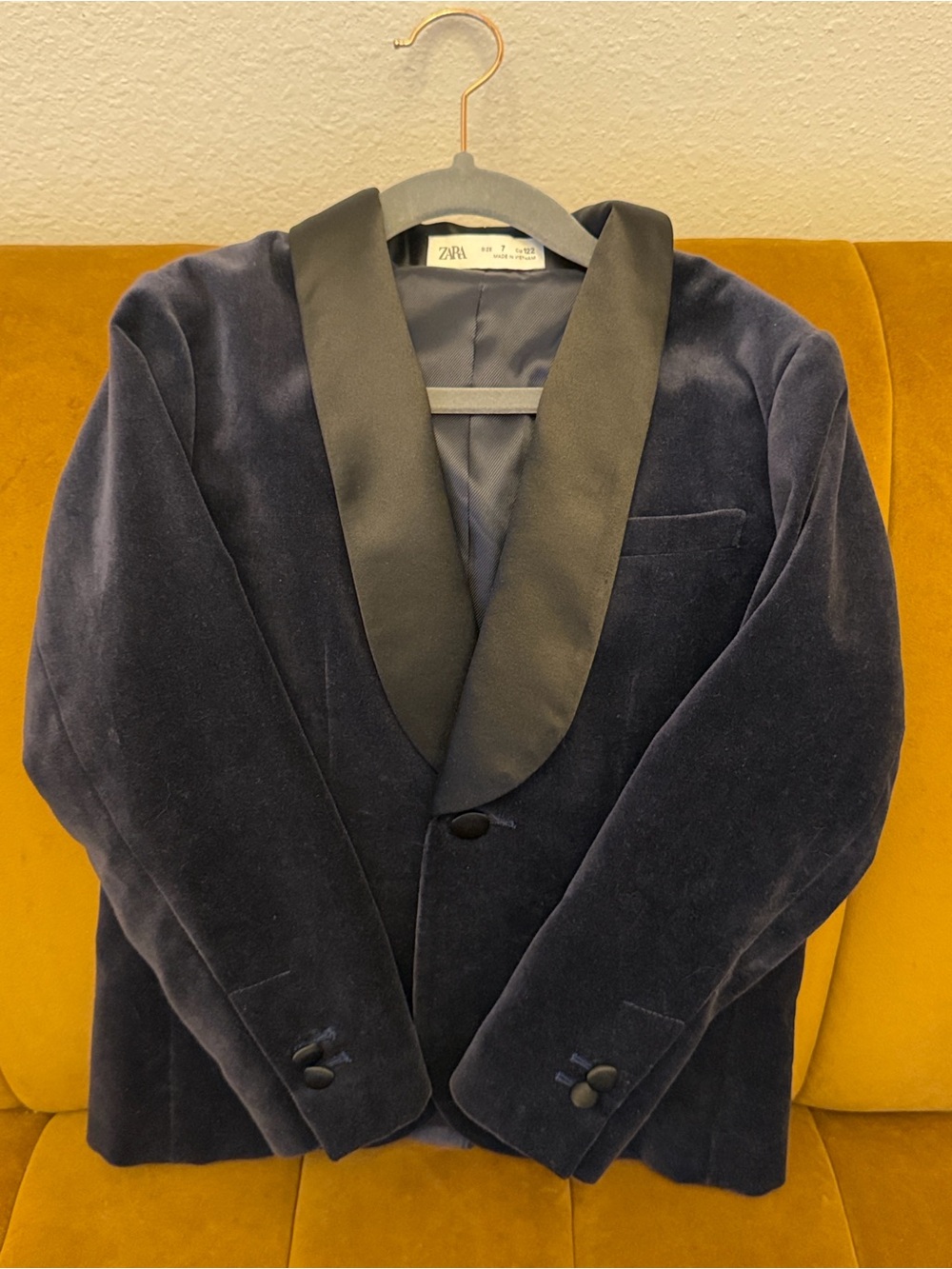 ZARA Navy Velvet Blazer with Black Shawl Lapel